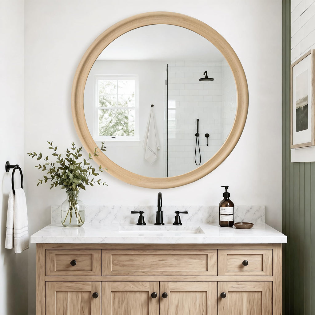 Round Wall Mirrors 36 Inch, Natural Rustic Decorative Transitional Mirror
