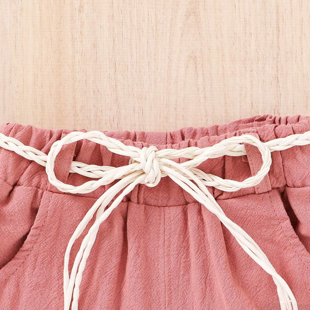 Toddler Baby Girls Clothes Watermelon T-shirt + Linen Shorts with Belt Cute Summer Short Set