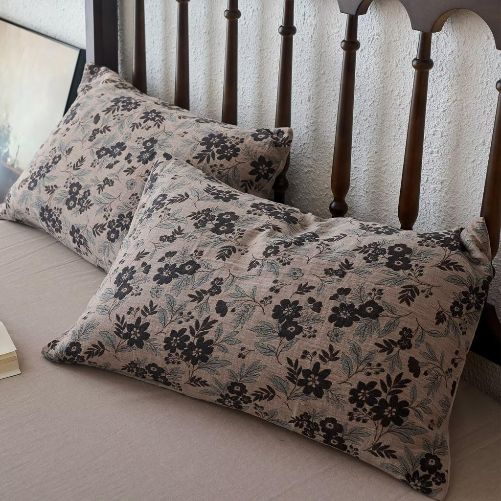 Vintage Muslin Duvet Cover Set Queen, 100% Cotton Linen Like Comforter Cover Boho Floral Quilt Cover with 2