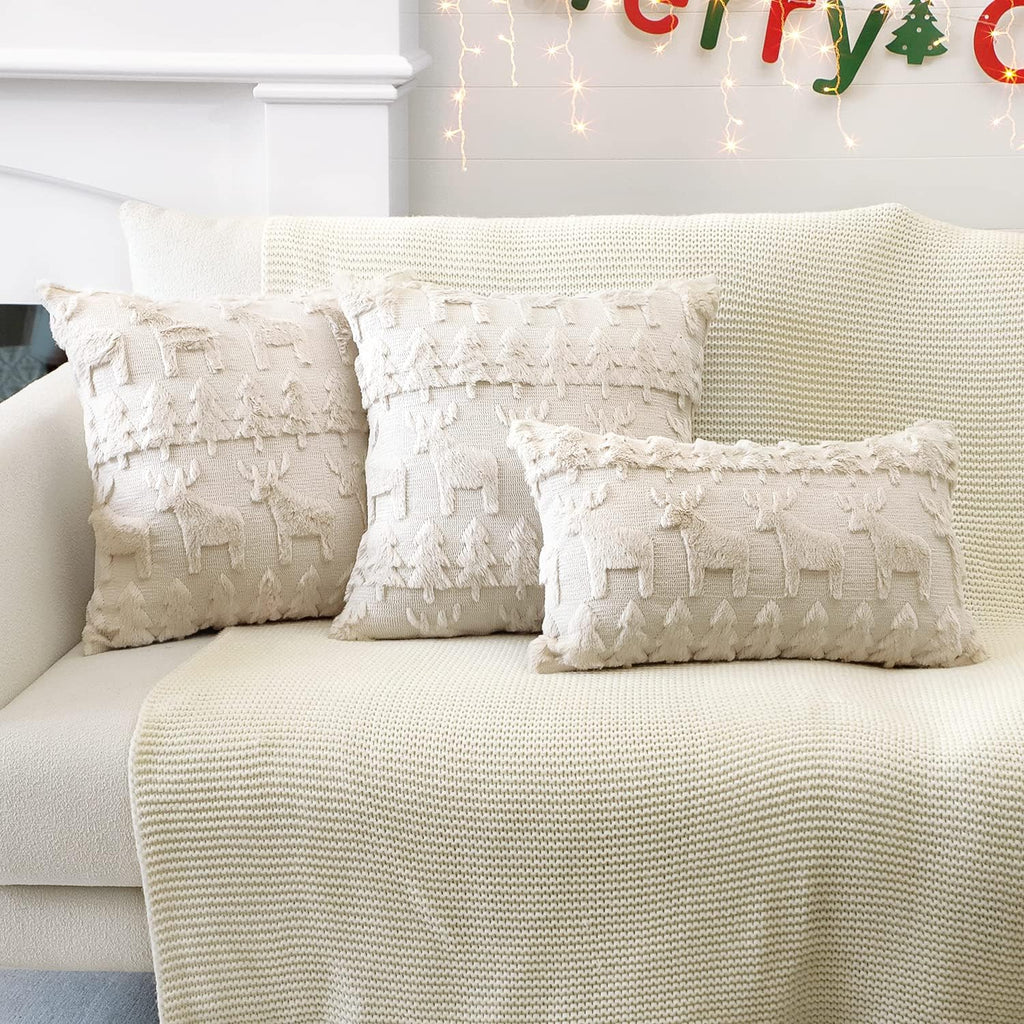 Xmas Soft Plush Short Wool Velvet Decorative Throw Pillow Covers Square Luxury Style Cushion Case Pillow - Set of 2
