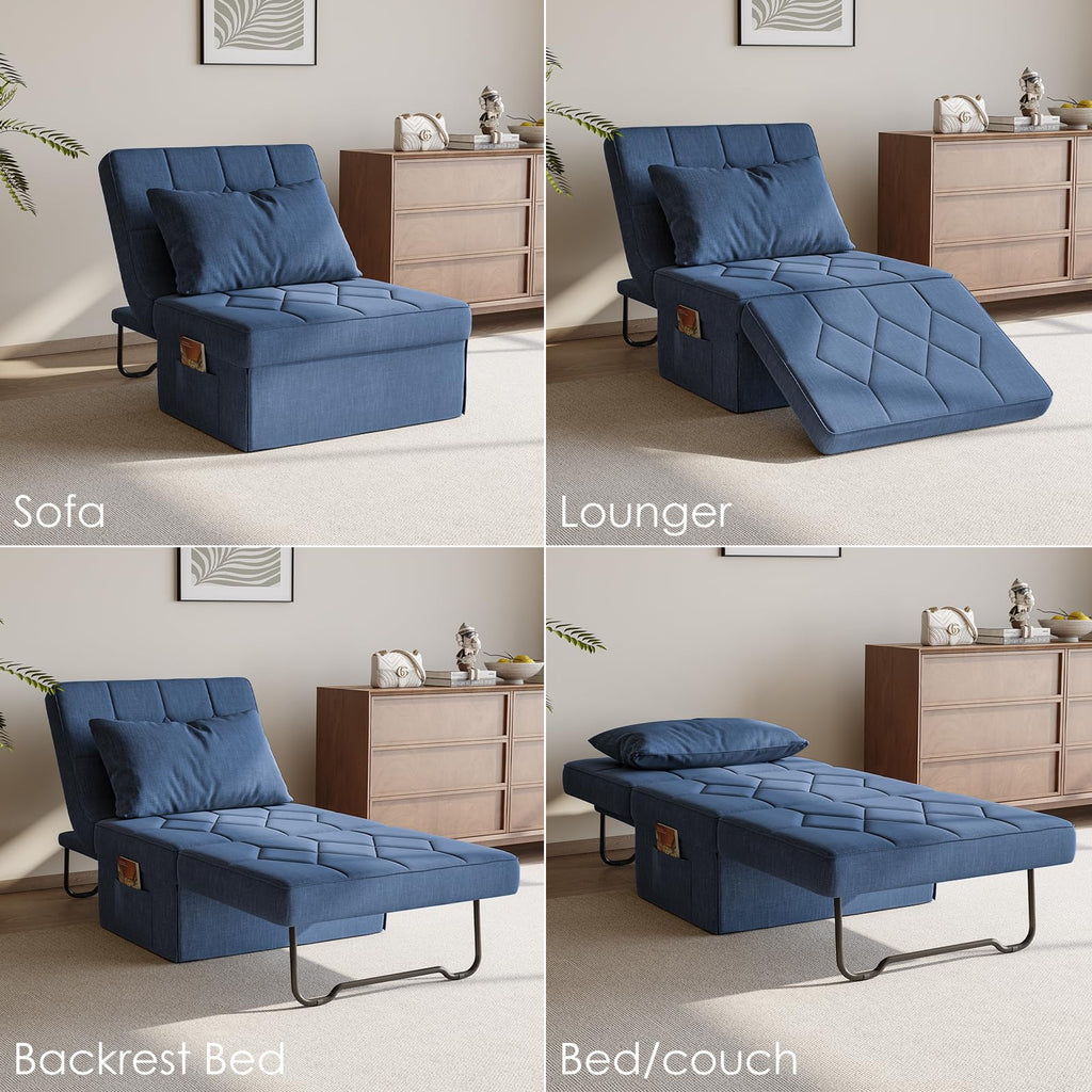 Ottoman Bed Sleeper, 28" Convertible Sleeper Chair Bed, Navy Blue