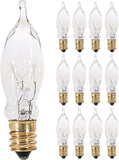 12 Pack) 7.5CFC/15/3 7.5W 120 Volt, Flame Candelabra Tip Chandelier Bulb, Clear CA5 Incandescent, Petite Decorative
