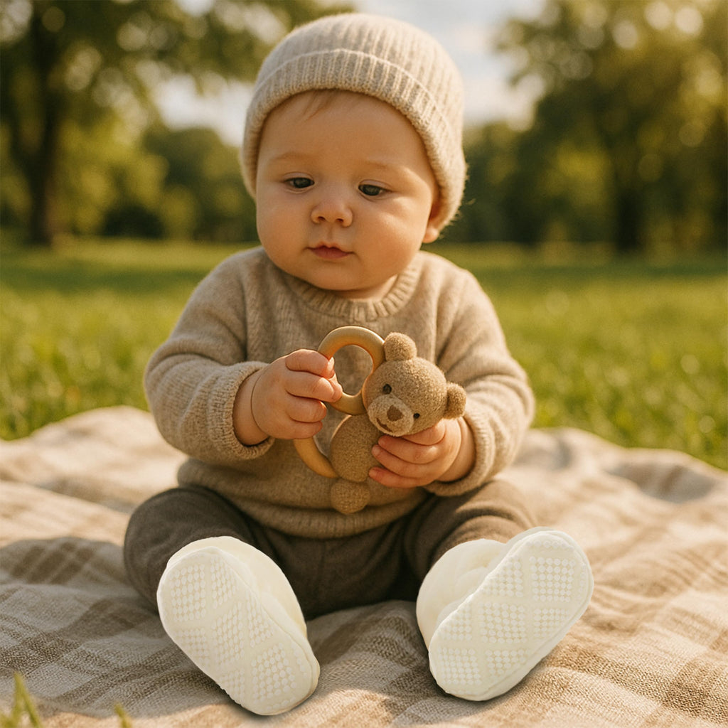 Fleece Baby Booties, Warm Cozy Baby Slippers, Stay On Sock Shoes, Easy to Put on, Unisex Baby Gifts, Soft Non-Slip