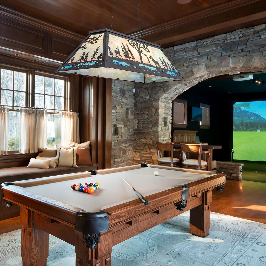 47in Rustic Pool Table Light Hanging Over 7'8'9' Pool Table