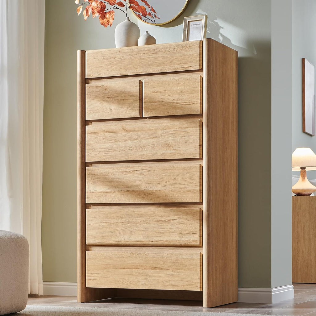 Modern 7 Drawers Dresser , 54.7" Tall Large Dresser & Chests of Drawers w/Rounded Corner, Wood Handleless Organizer