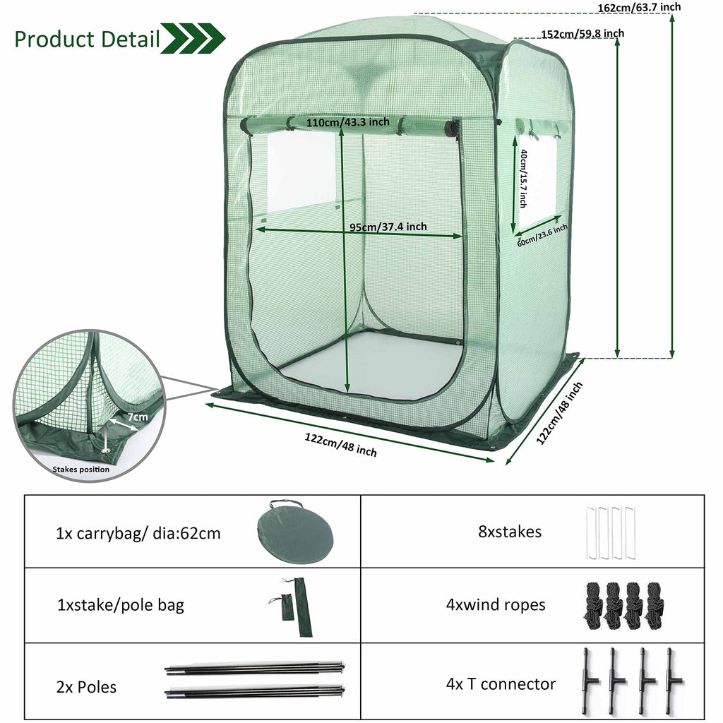 Pop Up Greenhouse Tent, Portable X-Large Walk-in Flower House, Indoor Outdoor Gardening Plant Sunshine Room with PE