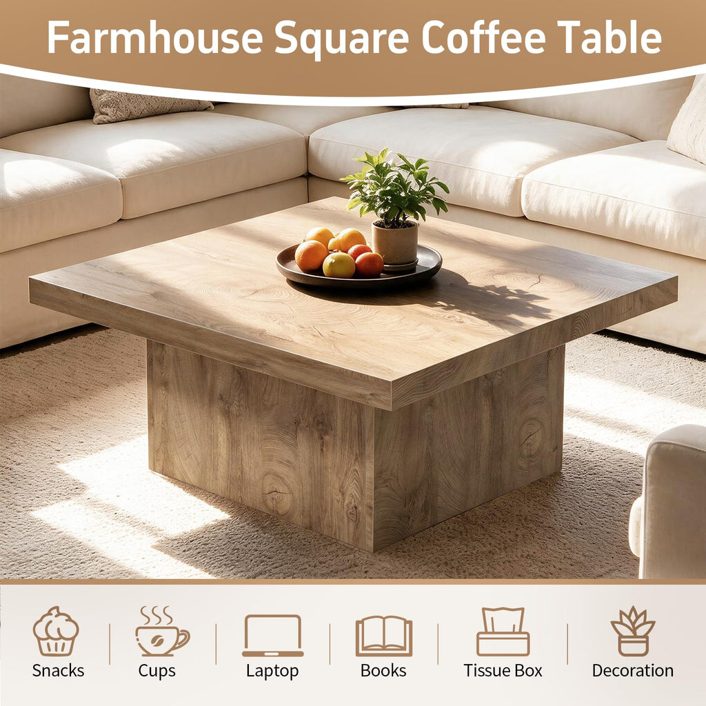 Square Coffee Table, Wooden Living Room Table, Center Table with a Large Tabletop, 35.4" x 35.4", for Small Spaces