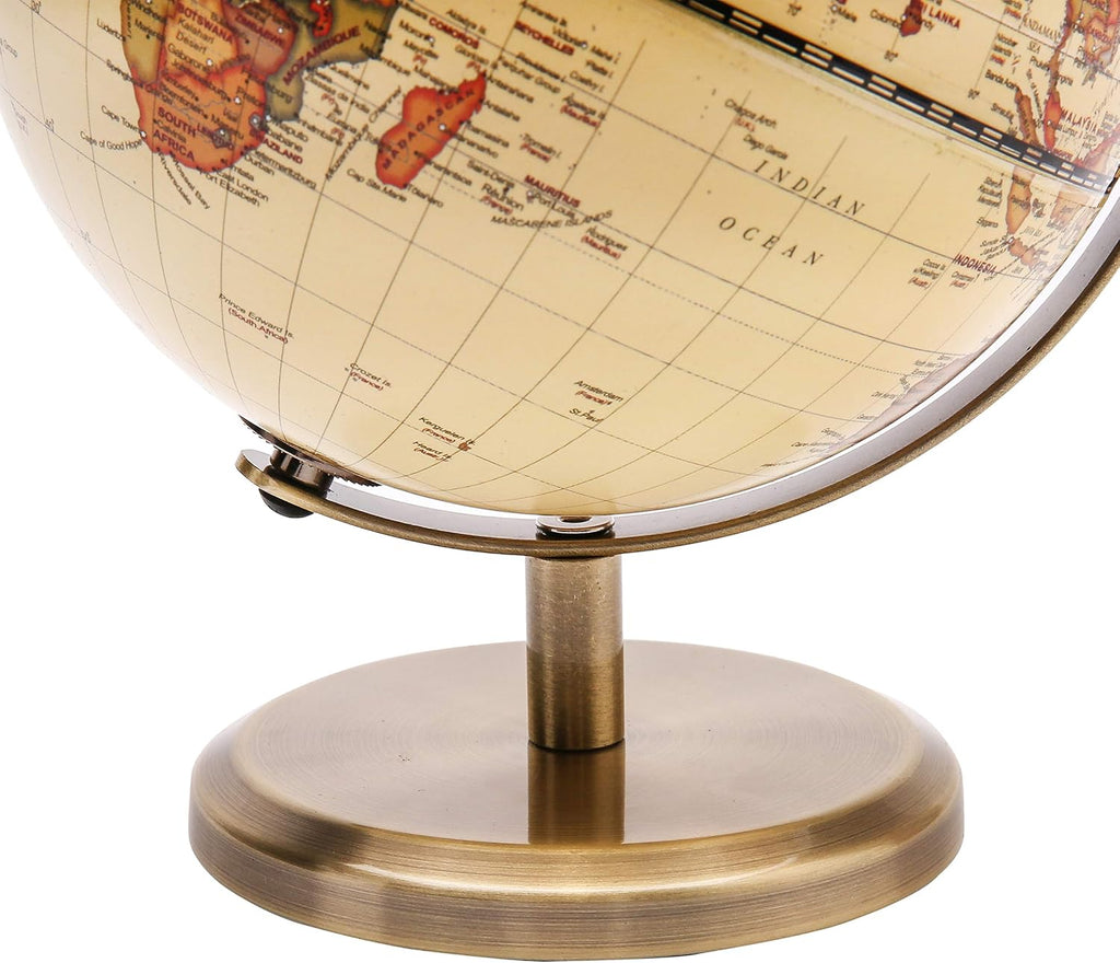 5.5 Inches Antique World Globe Rotating Bronzed Metal Desk Stand