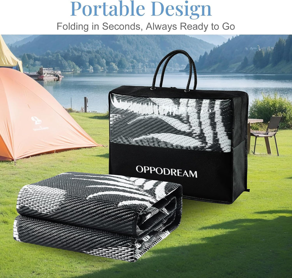 Reversible Outdoor Rug, Waterproof Outdoor Plastic Straw Rug, Tropical Leaf RV Camping Rugs for Outside, Deck