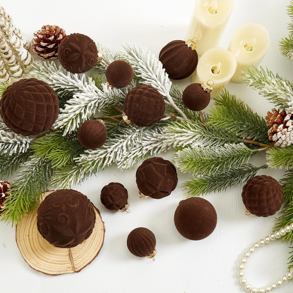 Velvet Christmas Ball Ornaments - 46pcs Flocked Christmas Tree Decorations Set Assorted Shatterproof Hanging