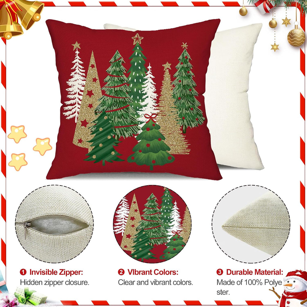Christmas Pillow Covers 20x20 Inch Xmas Tree Decorative Red Throw Pillows Winter Christmas Decor Couch - Set of 2