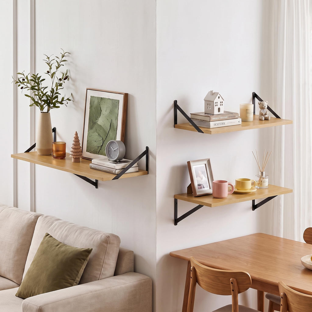 16" x 12" Deep Floating Shelves Set of 3, Rustic Wide Wall Mounted Display Racks, Books, Plants & Collectibles, Easy