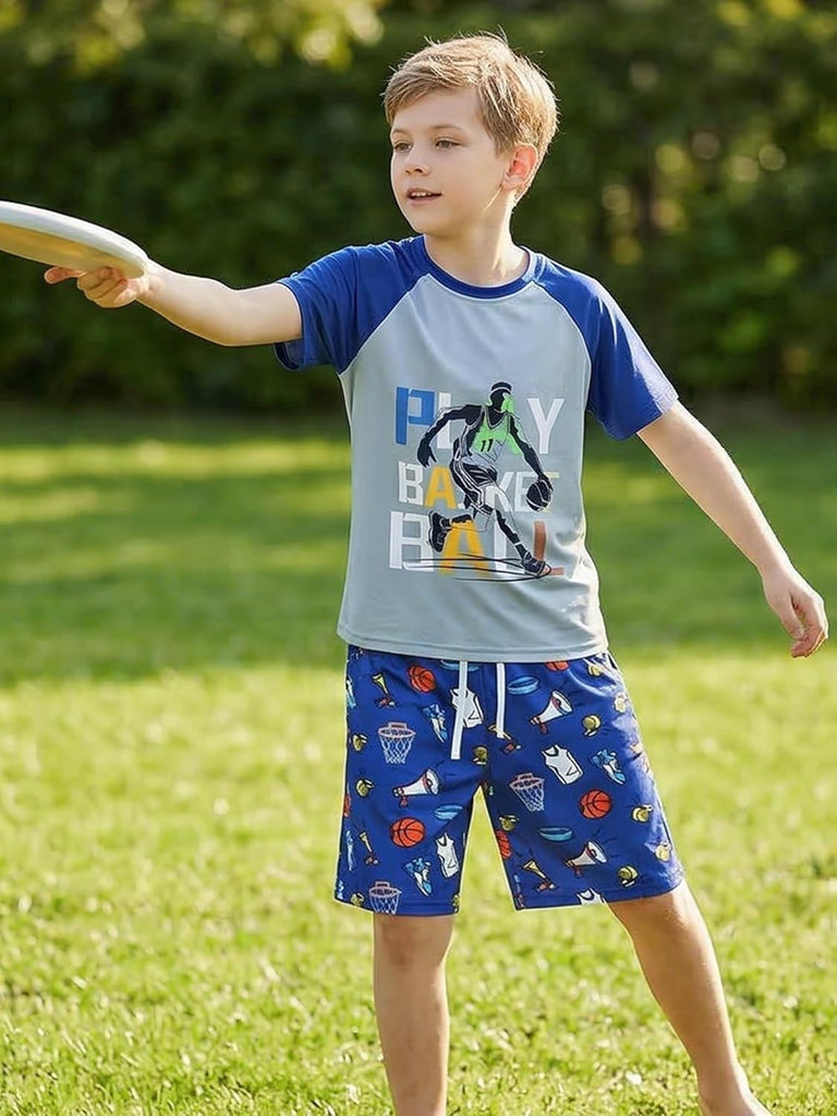 4 Pieces Boys Pajamas Shorts with Drawstring Pockets and Short Sleeve Shirts Teens Loungewear Shorts and Shirts Set