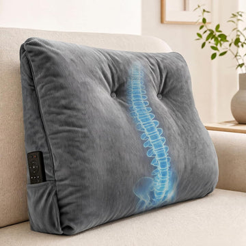 Couch Back Cushion, Shredded Foam Lumbar Support Pillow with Side Pocket | Triangle Ergonomic Back Pillow with