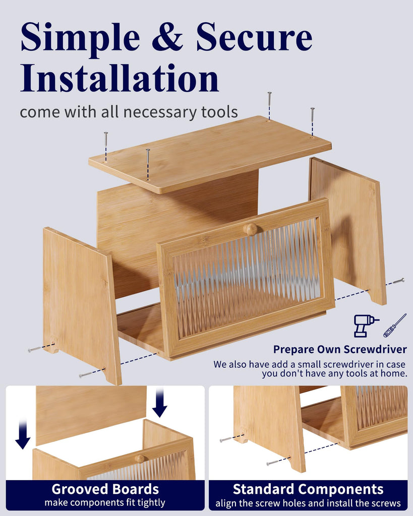 Bread Box - Wooden Countertop, 1-Tier, Bamboo