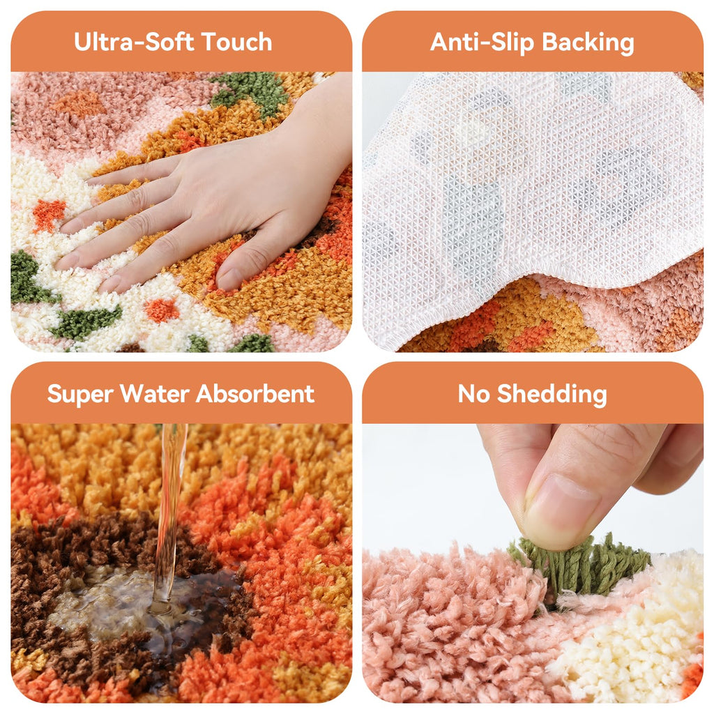 Floral Bath Mat, Cute Bath Mat, 32'' x 20'', Orange