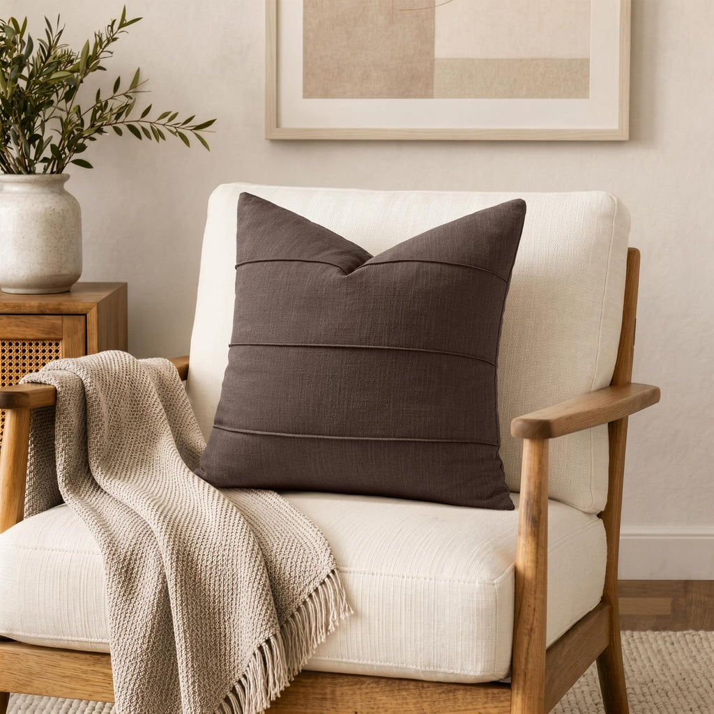 Fall Decorative Linen Throw Pillow Covers 18x18 Brown Striped
