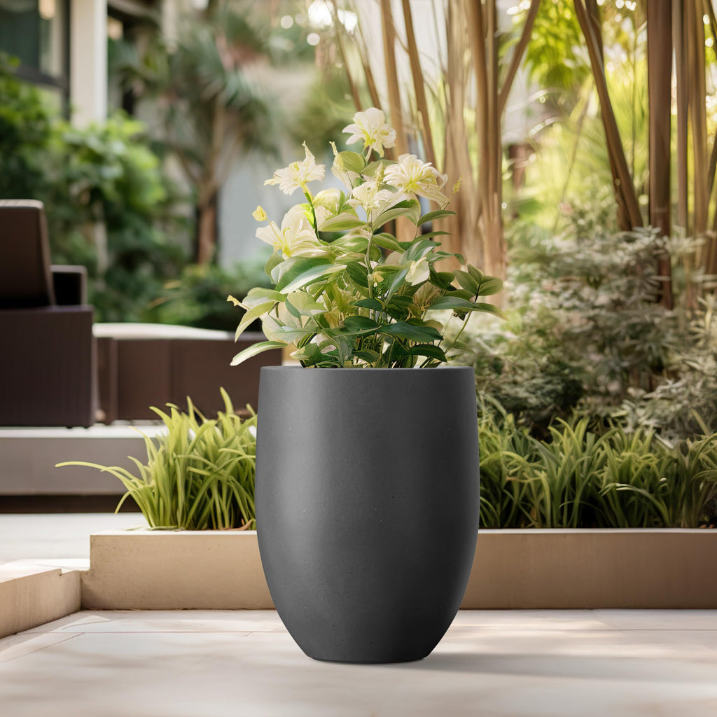 Black Concrete Planter 21.7" Tall All-Weather Round Large Pot