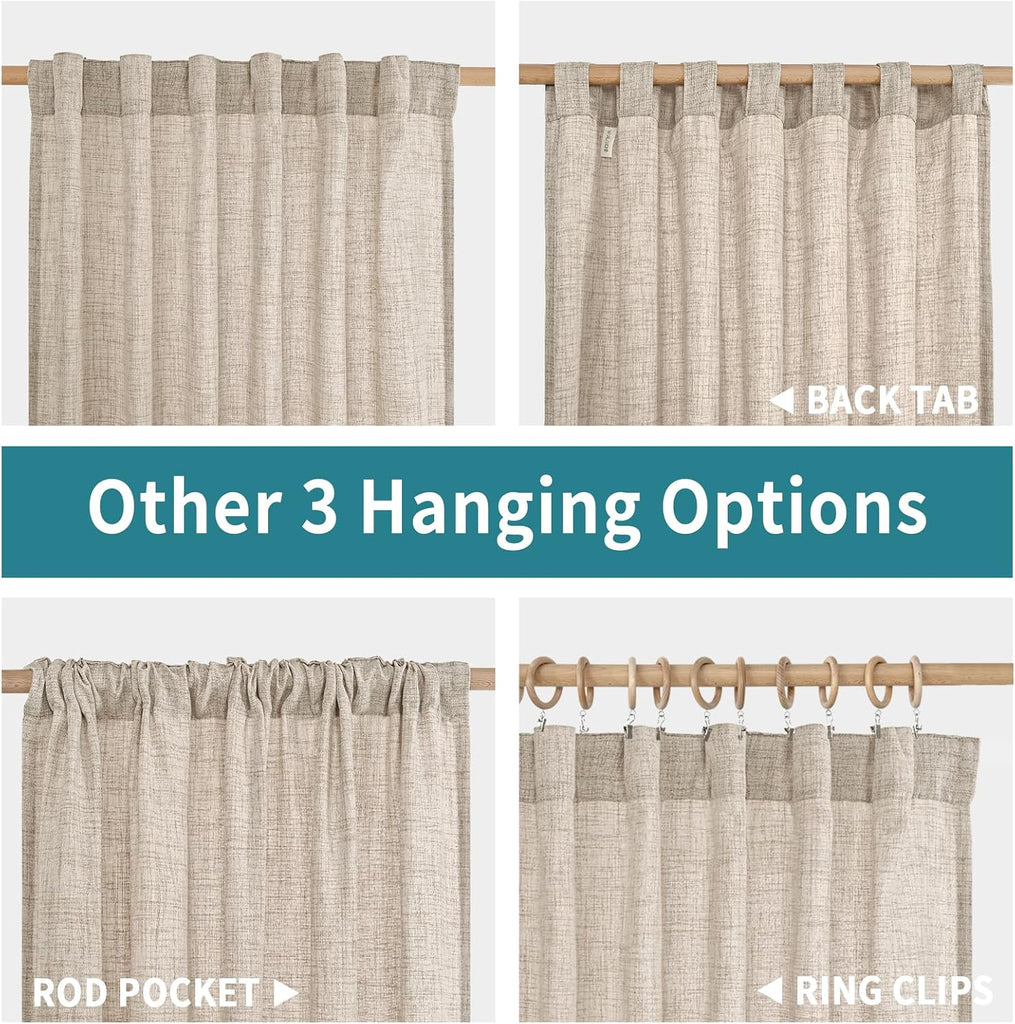 Short Linen Curtains 30 Inch Length Over Sink, Rod Pocket Textured Window Drapes Light Filtering Semi Sheer Cafe - Set of 2
