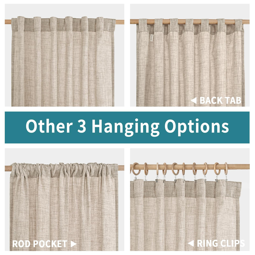 Natural Linen Curtains 54 Inch Length for Short Living Room Windows, Rod Pocket Rustic Country Drapes Light Filtering
