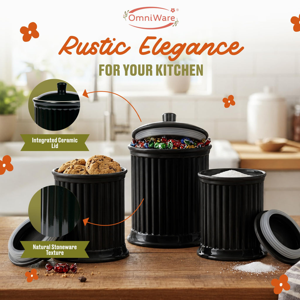 Simsbury Black Stoneware Canister, Set of 3