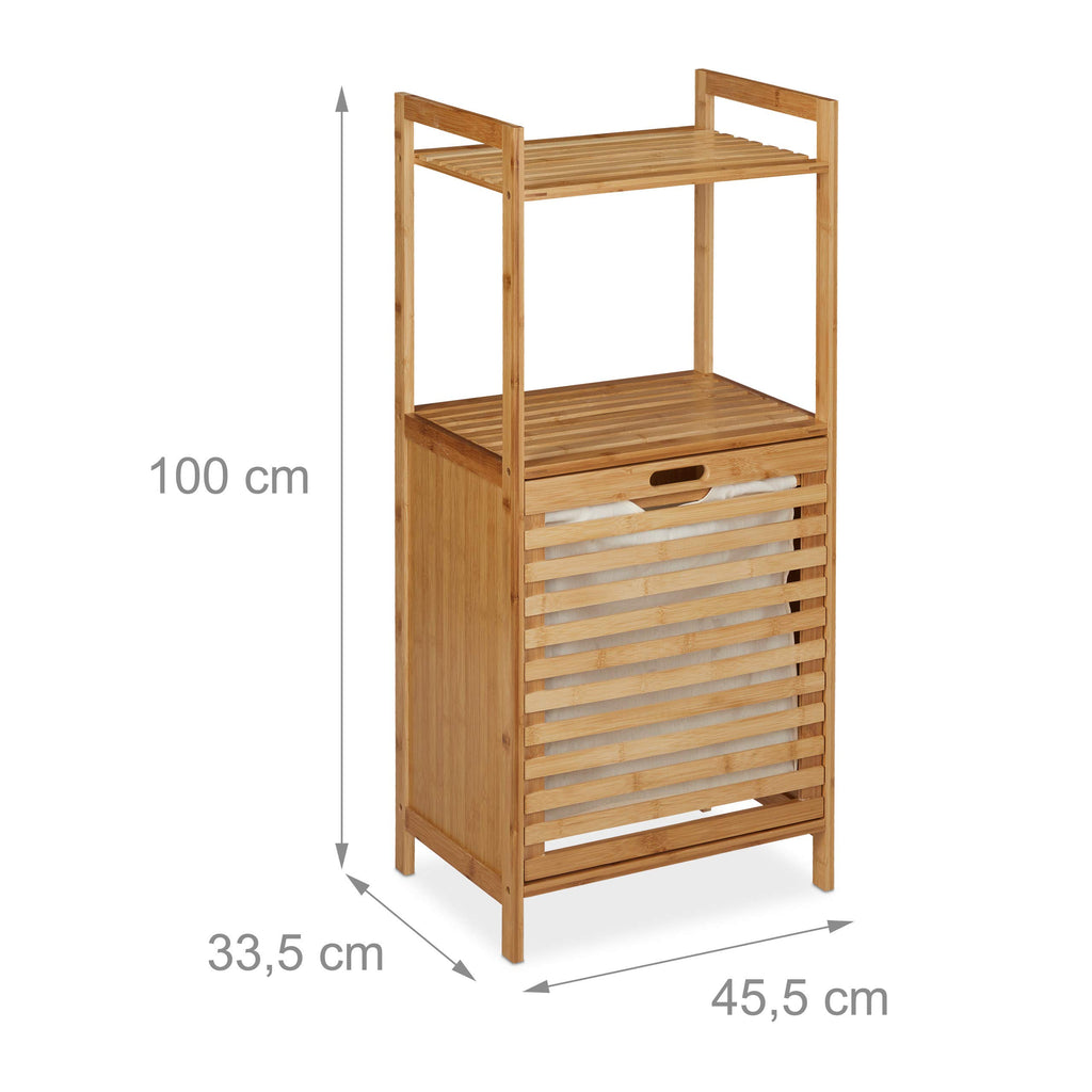 Laundry Cabinet with Laundry Basket, Bamboo Bathroom Shelf with Fold-Out Laundry Hamper, HBT 100 x 45.5 x 33.5 cm