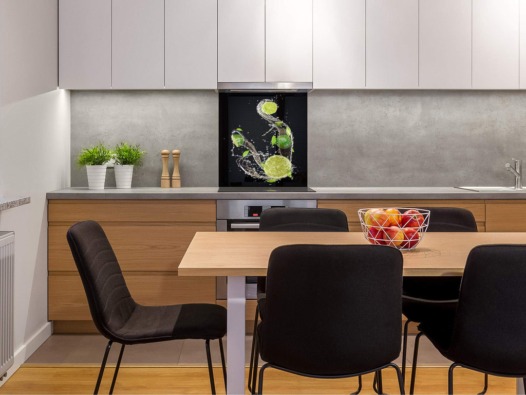 Stylish Tempered Glass backsplash - Glass Kitchen splashback - Glass upstand BS09 Water Splash Series: Lime in Water 3