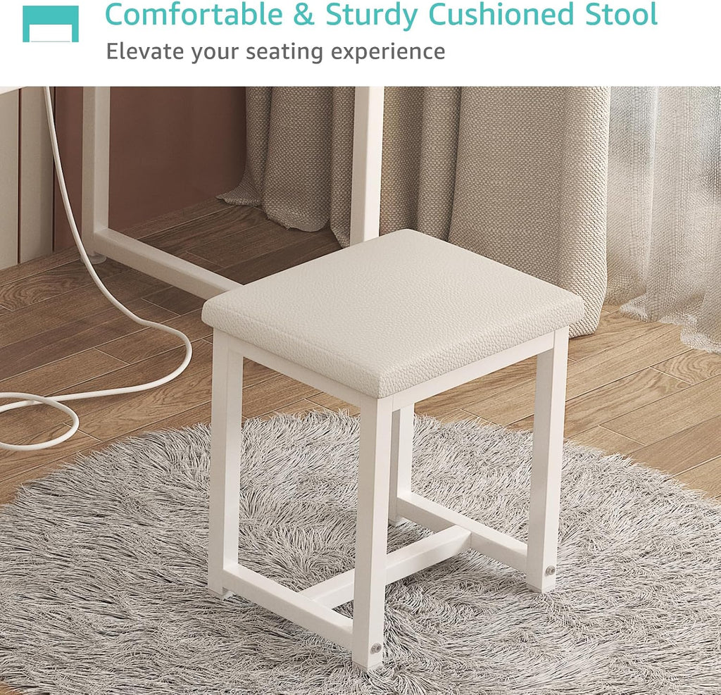 White Makeup Vanity Desk with Mirror and Lights, Vanity Set with Chair, Make Up Dresser Table with Drawers and Power