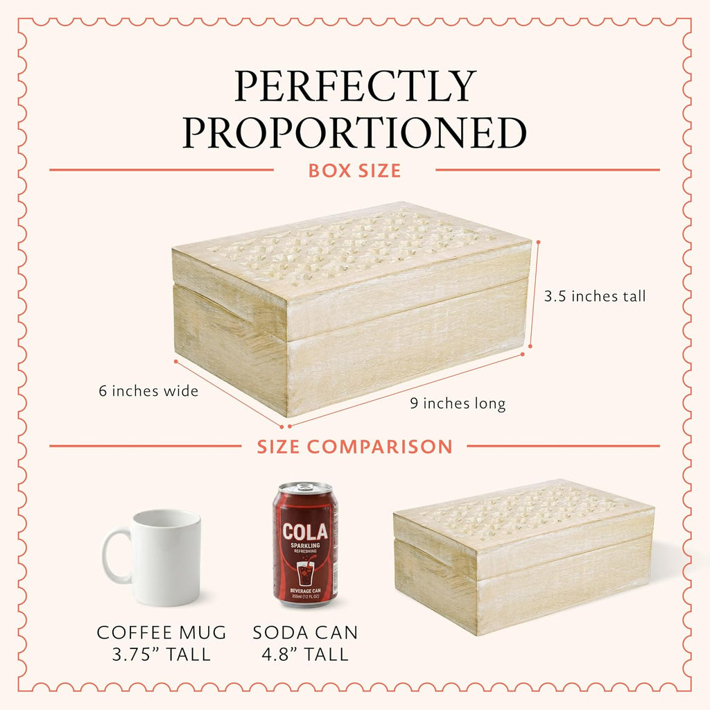 Trellis Mango Wood Storage Box - Whitewash, 9x6