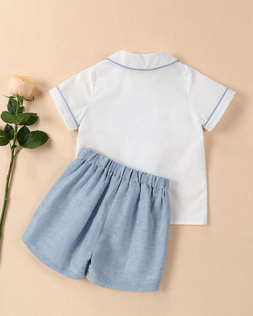 Smocked toddler boy outfits Summer Cotton Short Sleeve boys' button-down shirts Casual 2 piece Clothing Set