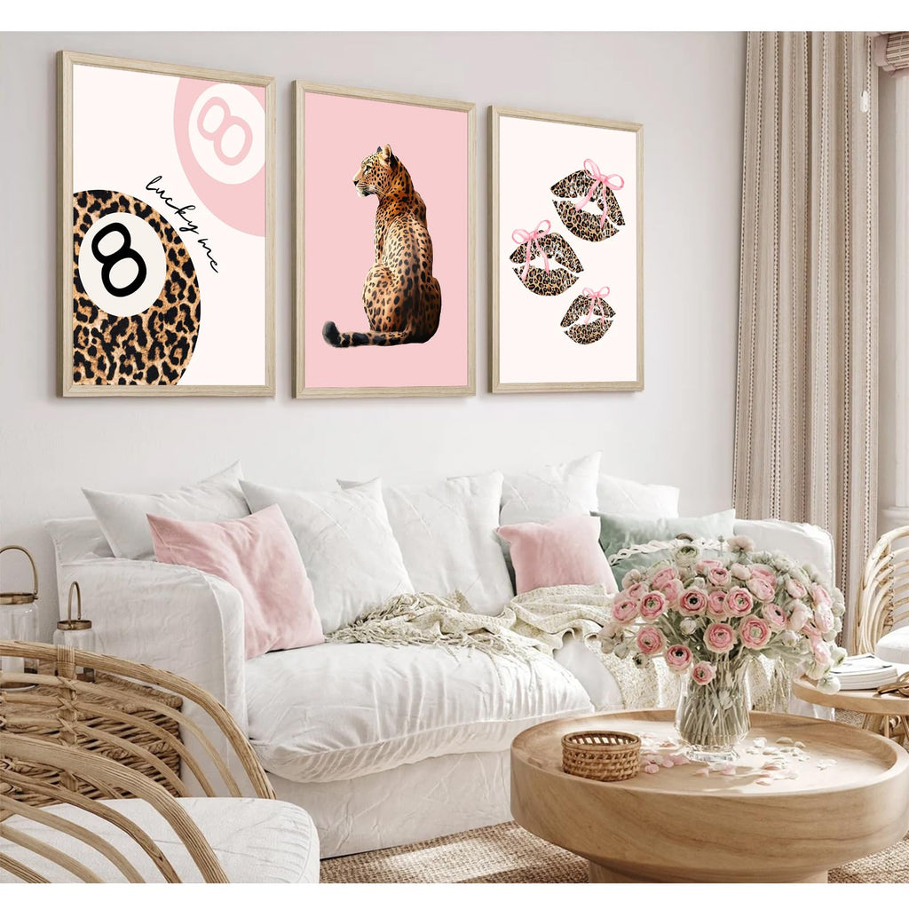 Pink Cheetah Wall Art Decor Leopard Preppy Trendy Canvas Poster Fashion Aesthetic Room Decor Y2k 8 Ball Prints