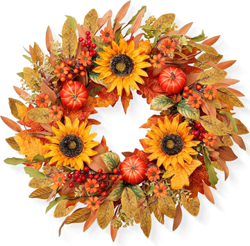 Artificial Fall Wreath 24 Inch Fall Wreaths for Front Door
