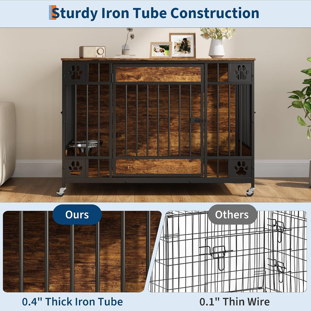 Dog Crate Furniture, Indoor Dog Kennel with Triple Doors, Brown