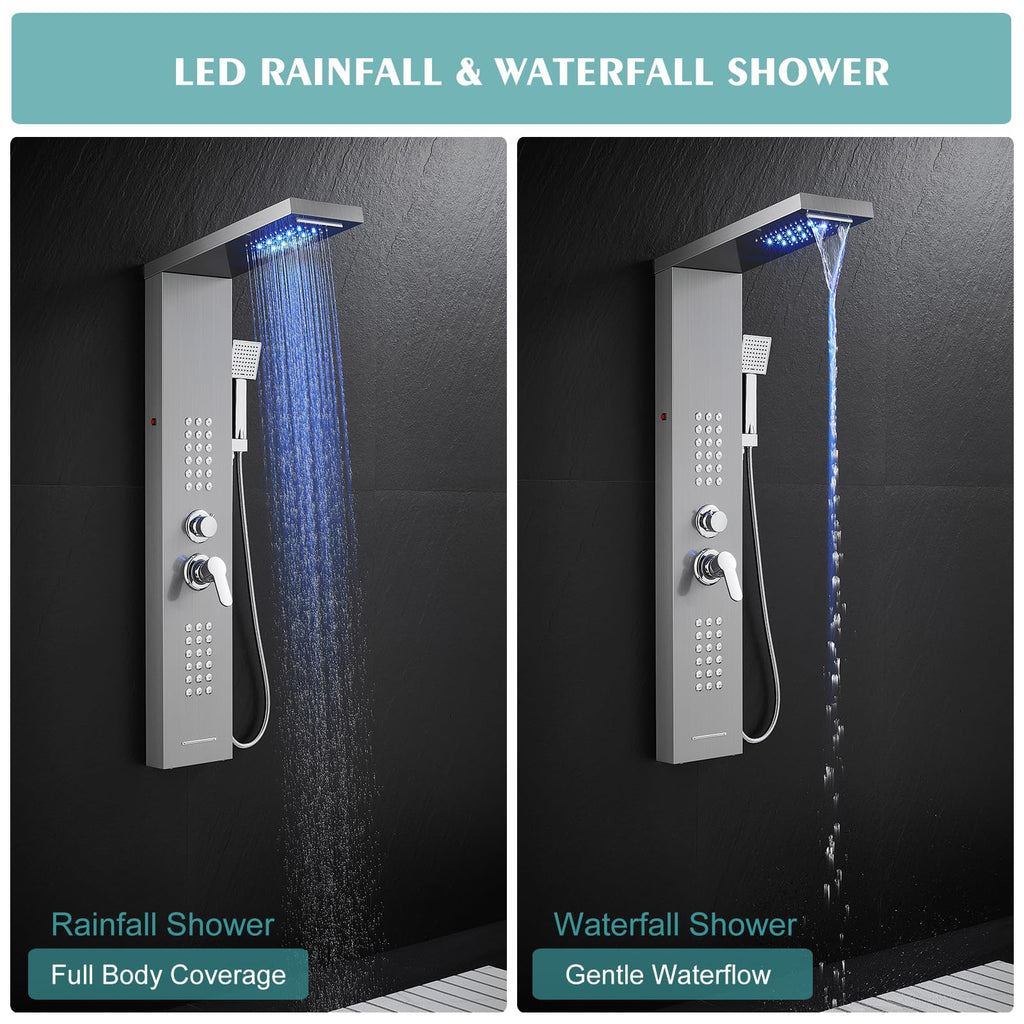 Rainfall LED Shower Panel - 5 in 1 Full Body Shower Tower System