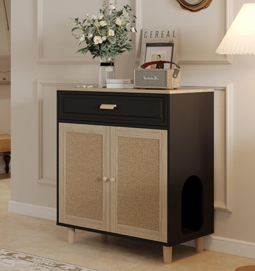 Cat Litter Box Enclosure Furniture Hidden Indoor 2-in-1 Wooden Cat House & Washroom Cabinet with Scratching Board