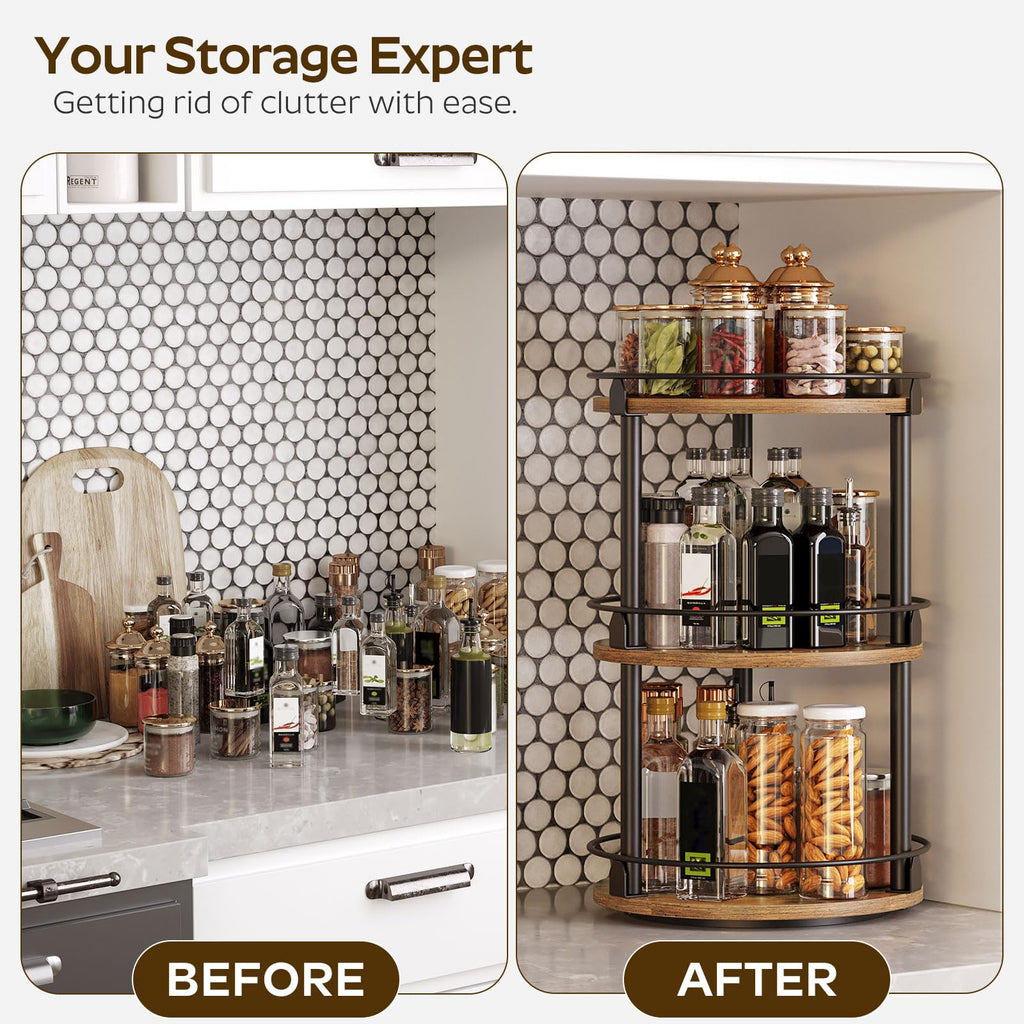 Lazy Susan Organizer, Rotating Spice Rack, Spinning Organizer, Industrial Turntable Spice Rack Organizer