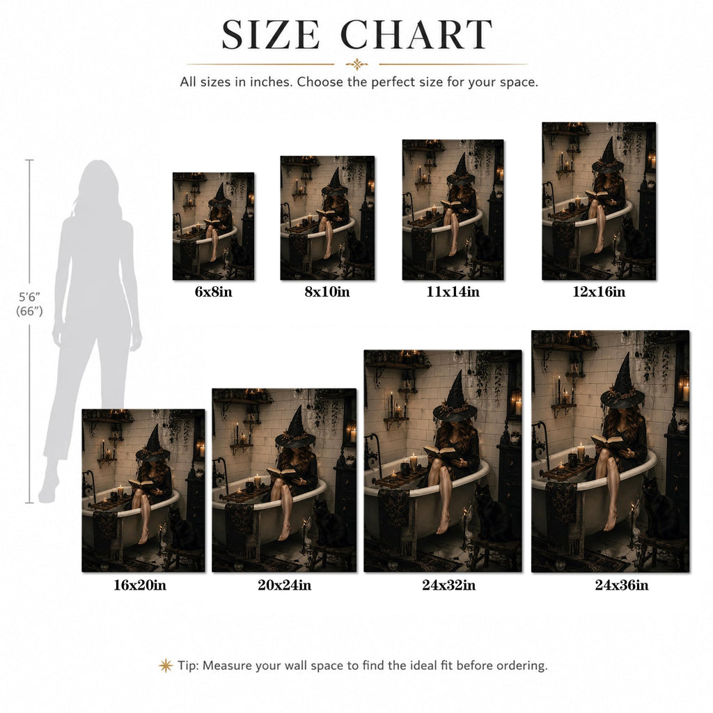 Halloween Canvas Wall Art, Witch in Bathtub with Cat Halloween Pictures