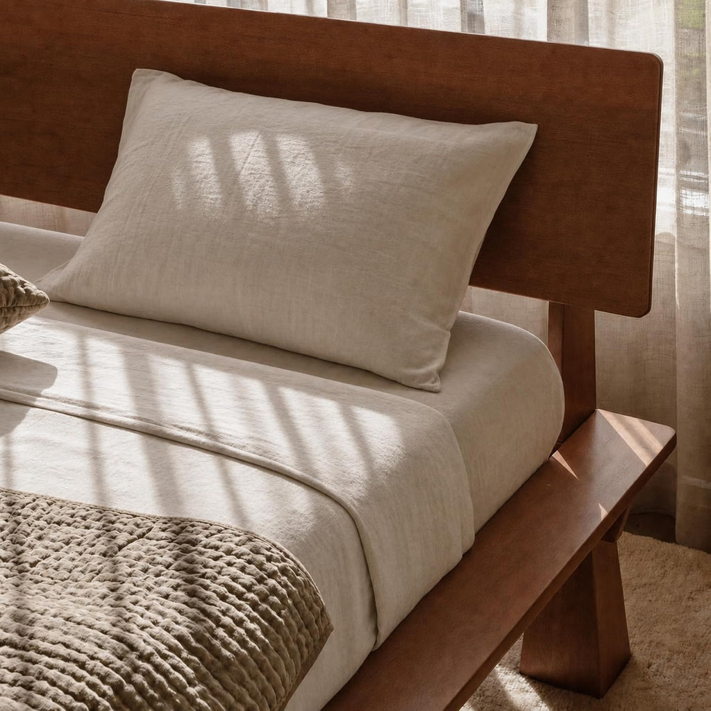 Japanese Joinery Solid Rubberwood Bed Frame, Tool-Free Assembly