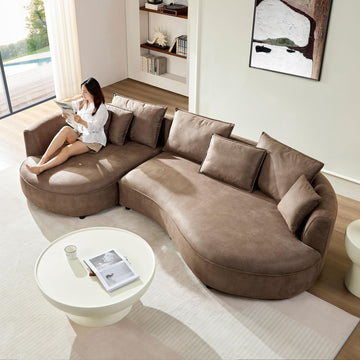 124.8" Modern Curved Sofa Couch, Upholstery Luxury Sofa with Pillows, Left Hand Facing 5 Seater Sectional Curved