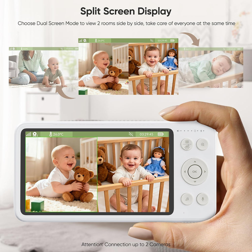 2K 5.5" Baby Monitor with 2 Cameras, Split Screen Dual Video Monitor