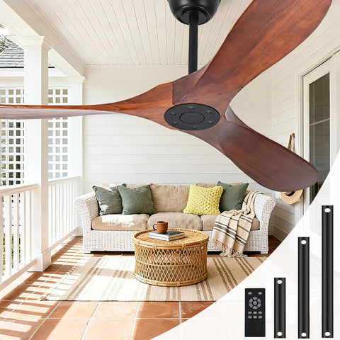 Inspired Maverick Style 72" Ceiling Fans Without Lights, 72 Inch Outdoor Ceiling Fans no Lights, 3 Blade Solid Wood Damp Rated Ceiling Fan with Remote Control for Living Room Gazebo/Patios Porch,Dark Walnut,Christmas Gifts - G7-B0CMTLXLDD