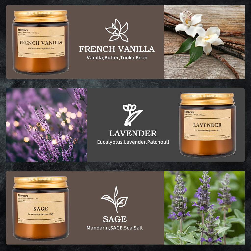 9 Pack Scented Candles Set, Vanilla, Lavender, Sage