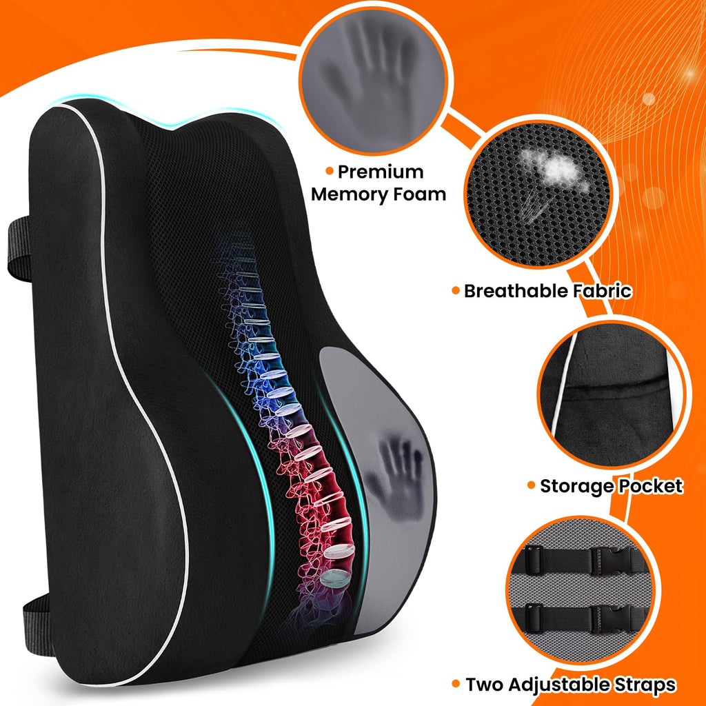 Lumbar Support Pillow, Memory Foam Chair, Black