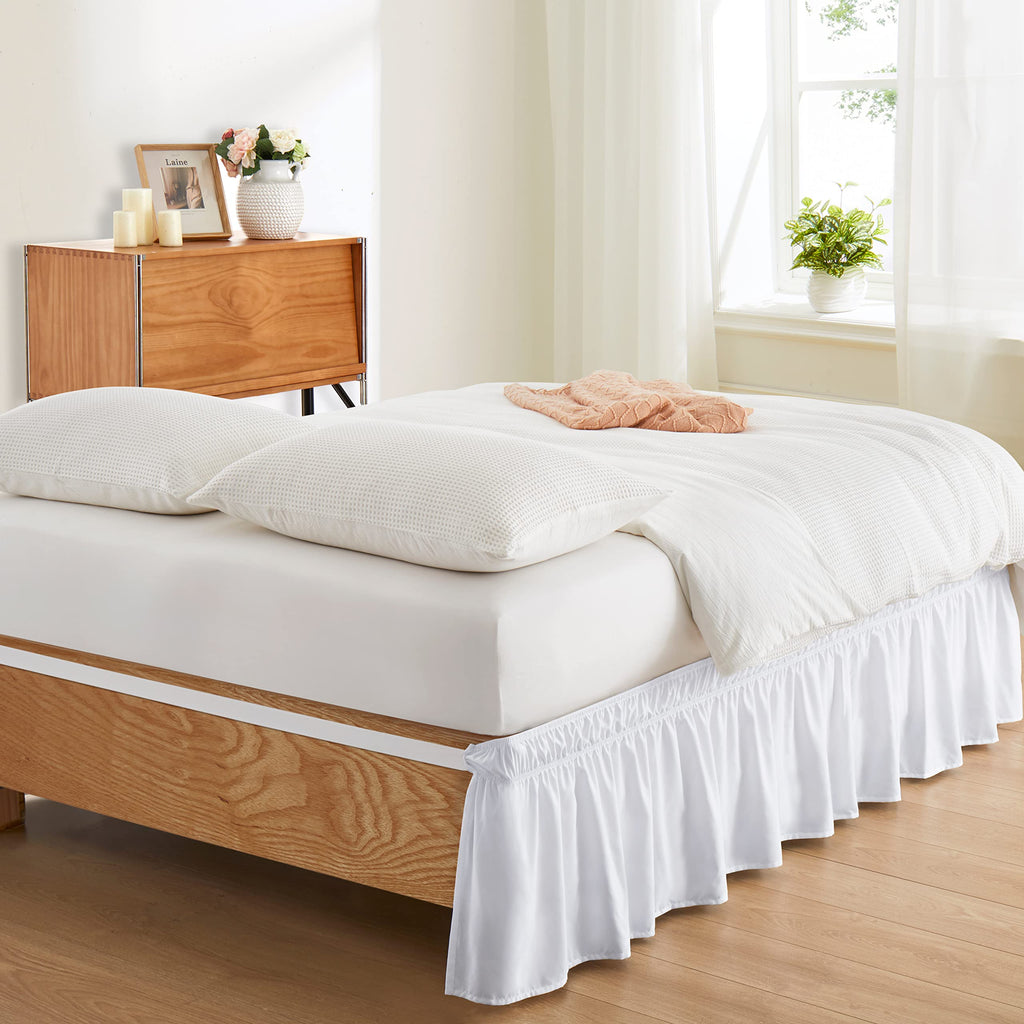 White Wrap Around Bed Skirt, Full Queen 18-Inch Brushed Drop