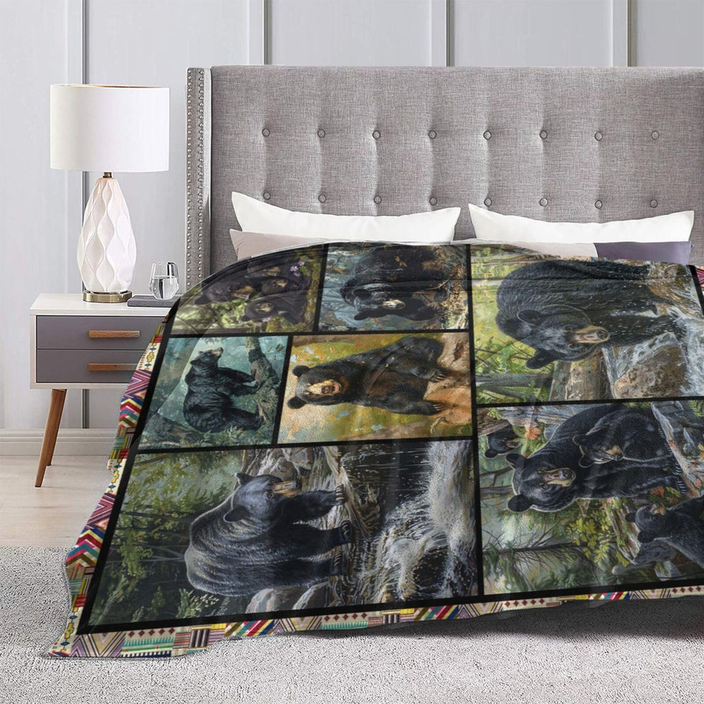 Black Bear Blanket Bears Throw Blanket Gifts for Wildlife Cabin Lodge Lover Soft Fleece Flannel Stuff Plush Throws