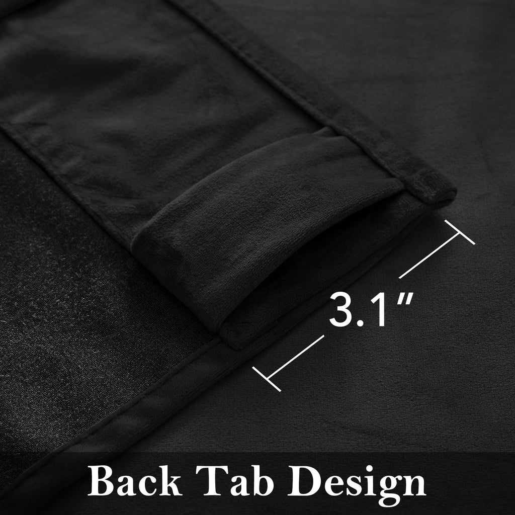 Black Blackout Velvet Curtains 108 inches, 2 Panels