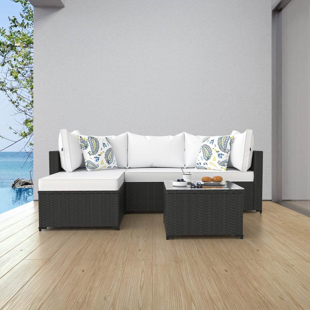 Set, 5PCS Outdoor Sectional with Ottoman Wicker Rattan Patio Couch with Thickened Cushion Modular Wicker