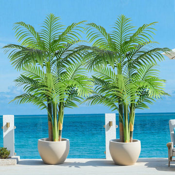 5ft Tall Triple Golden Cane Palm Artificial Tree Large Tropical Palm Tree UV Resistant Fake Plant in Pot for Indoor