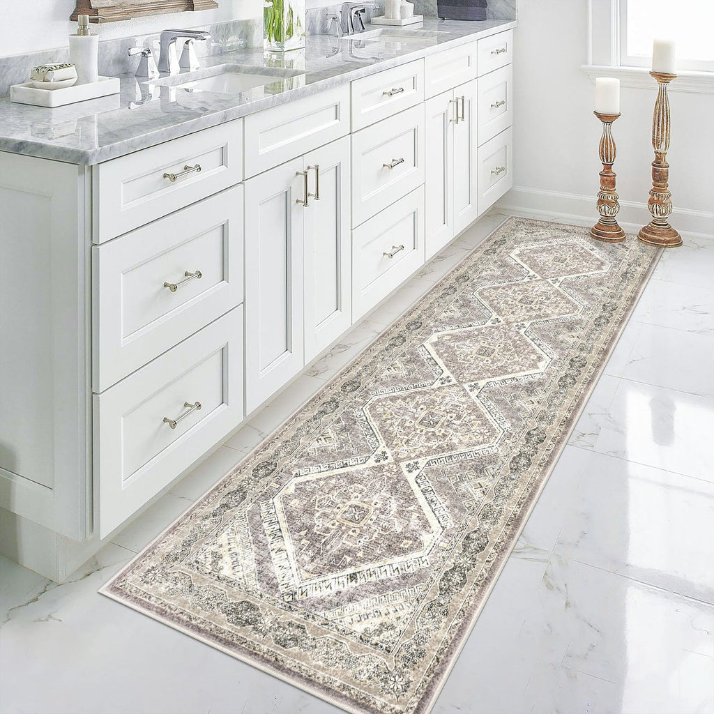 Oriental Washable Runner Rug Runners s Ivory Grey