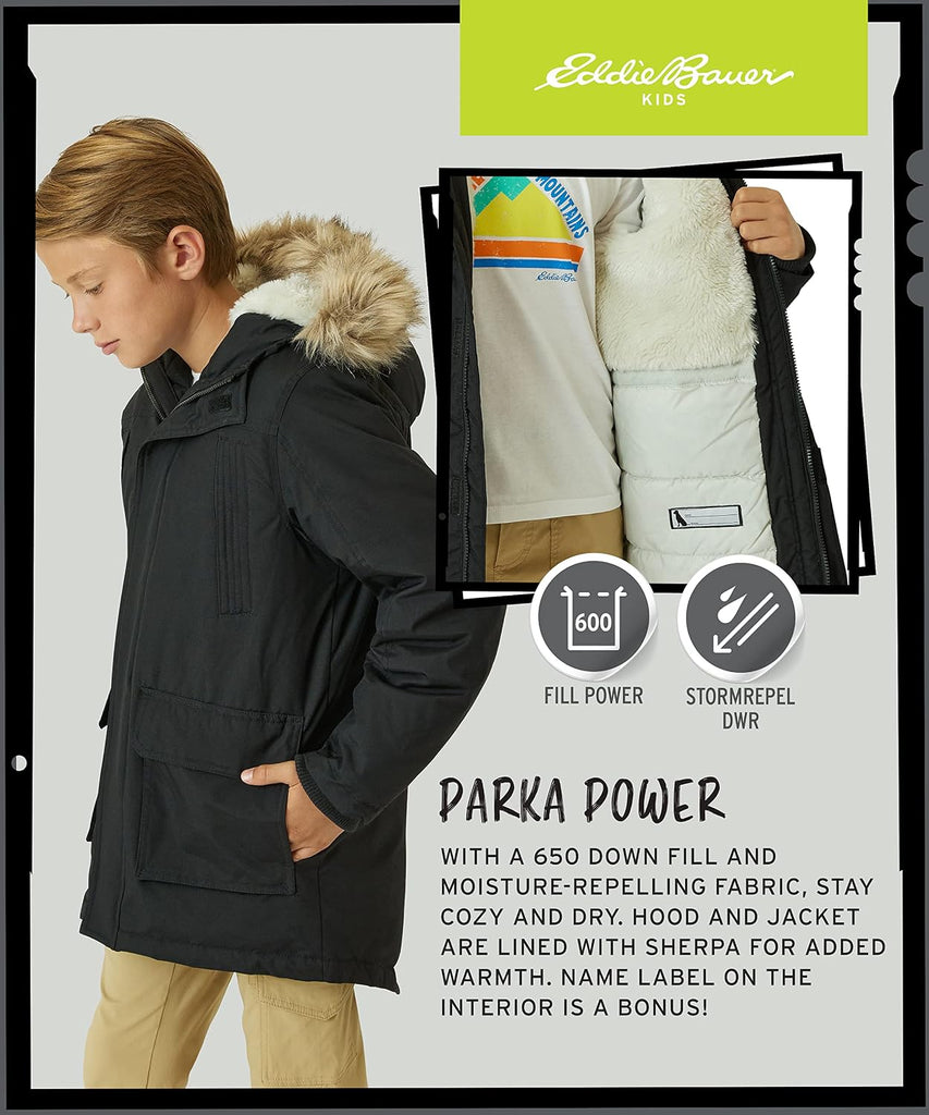 Boys' Winter Coat - Waterproof Heavyweight Down Parka Jacket with Faux Fur Hood (3-20)